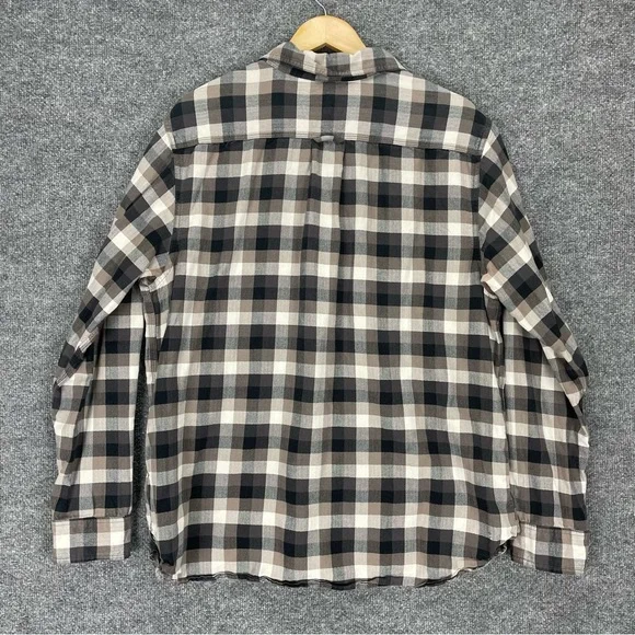 The North Face Plaid Flannel Shirt Men’s XL Gray White Tweed Herringbone Cotton - Picture 3 of 9